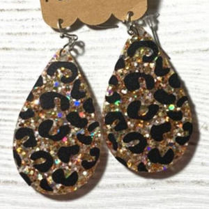 Glitter Leopard Resin Acrylic Teardrop Dangle Earrings
